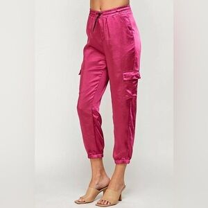 NWT ELLISON Satin Joggers Berry Pink Medium